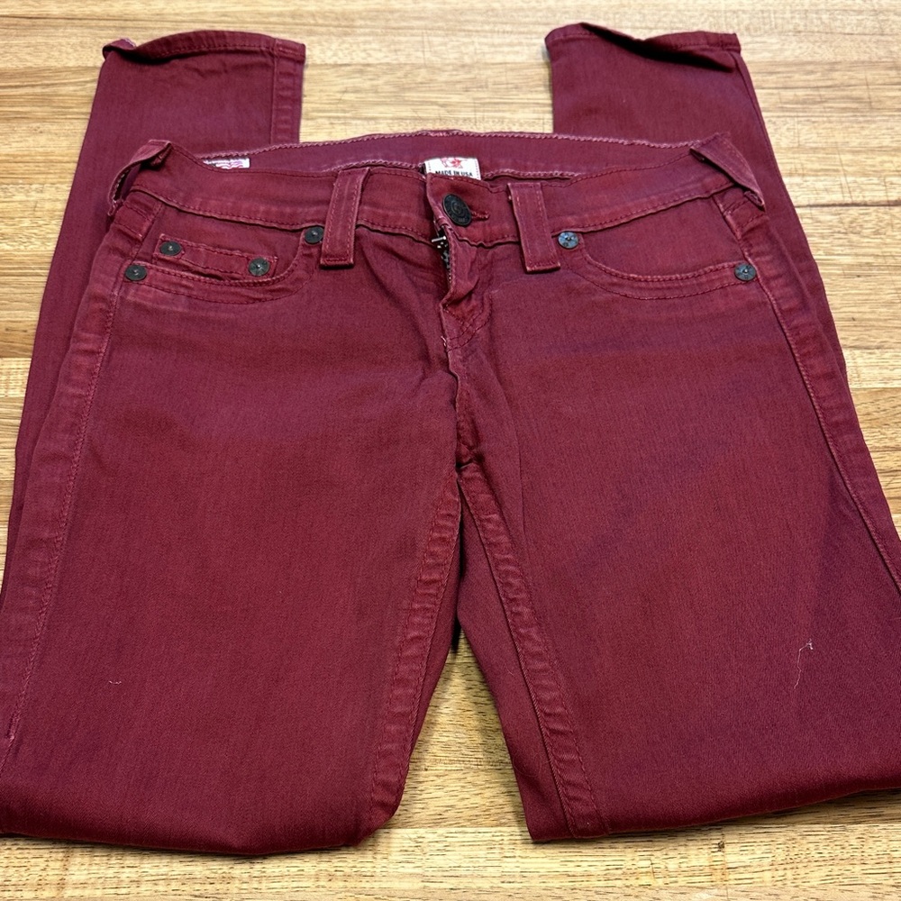True Religion “Casey” Stretch Skinny Jean or Jegging, Deep Red, 2/26
